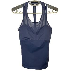 Zella Blue Tank Top Mesh Shelf Bra Dual Layer Athletic Yoga Breathable Size S